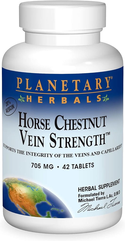 Planetaire kruiden Horse Chestnut Vein Strength, ondersteunt de integriteit van de veters en haarvaten*, 705 mg - 42 tabletten