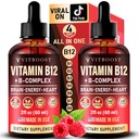 Vegan Vitamin B12 met B Complex 20000 mcg- Extra sterkte voor mannen en vrouwen- Raspberry Liquid Drops