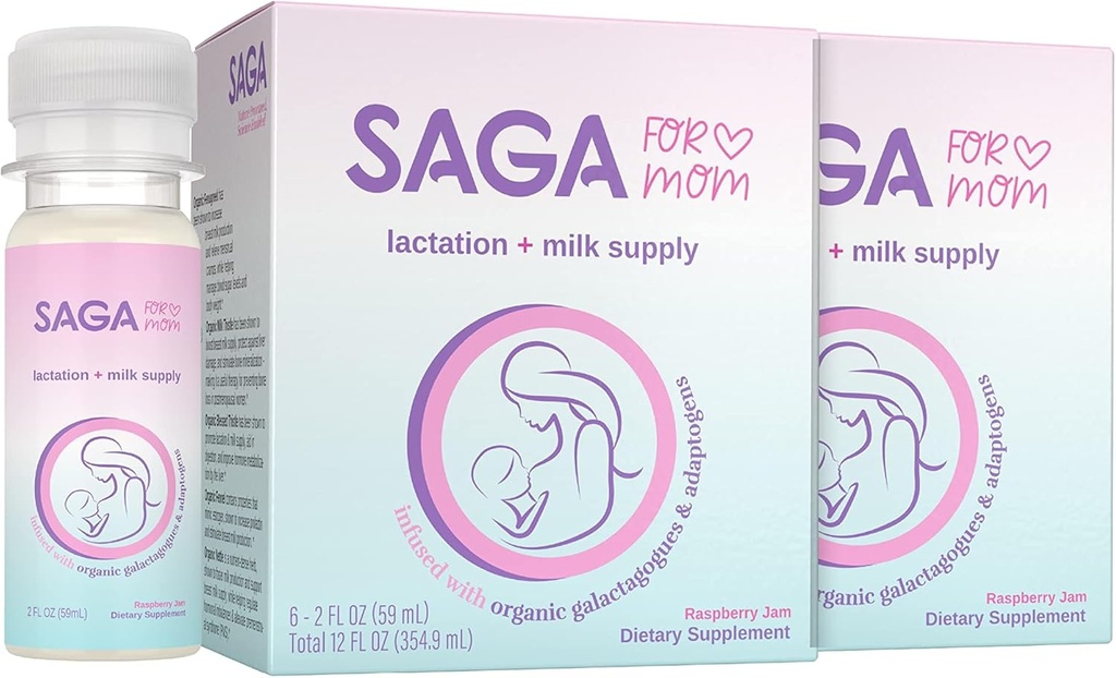 SAGA Organic Lactation Shots Supplément lait maternel avec adaptogènes – Fenugreek & Thistle de lait