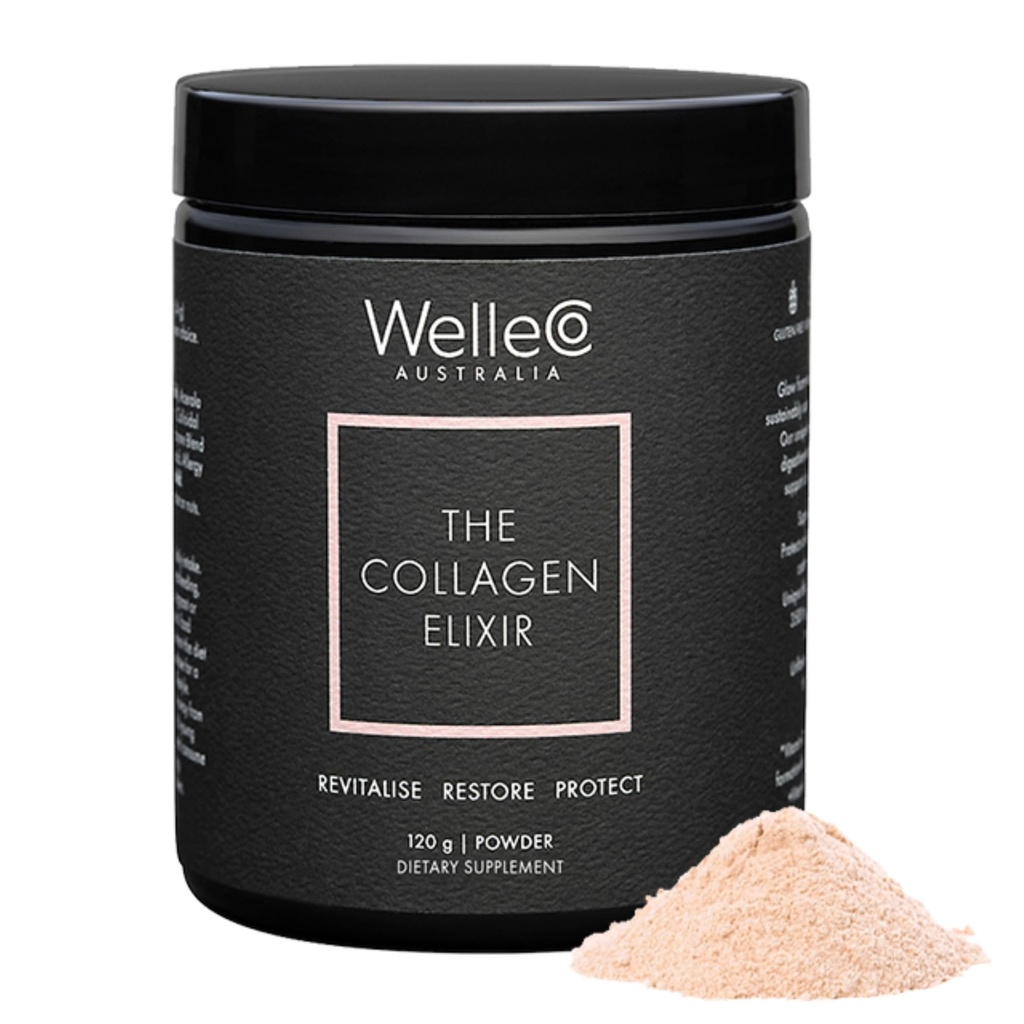 WelleCo L'élixir de collagène, poudre de peptides de collagène marin avec acide hyaluronique, vitamine C, enzymes digestives et silice pour peau, cheveux et ongles, non aromatisé, 4,23 oz