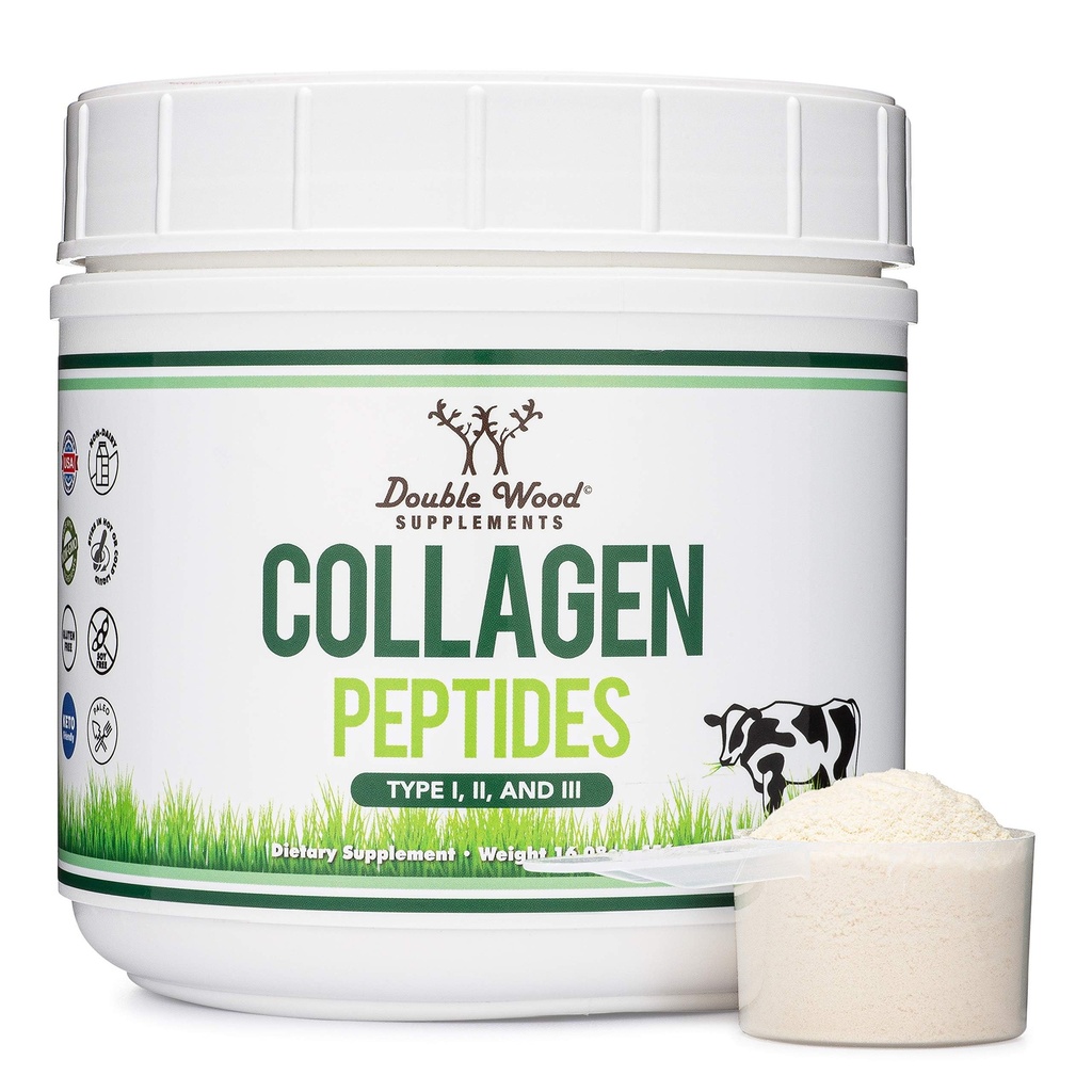 Collageen Peptides Powder - Hydrolyzed Collagen, Keto Safe - 16.08oz - Multi Type 1, 2 en 3 (Grass Fed Bovine Source)(Colageno Hidrolizado) Collageen Supplementen voor vrouwen en mannen door Double Wood