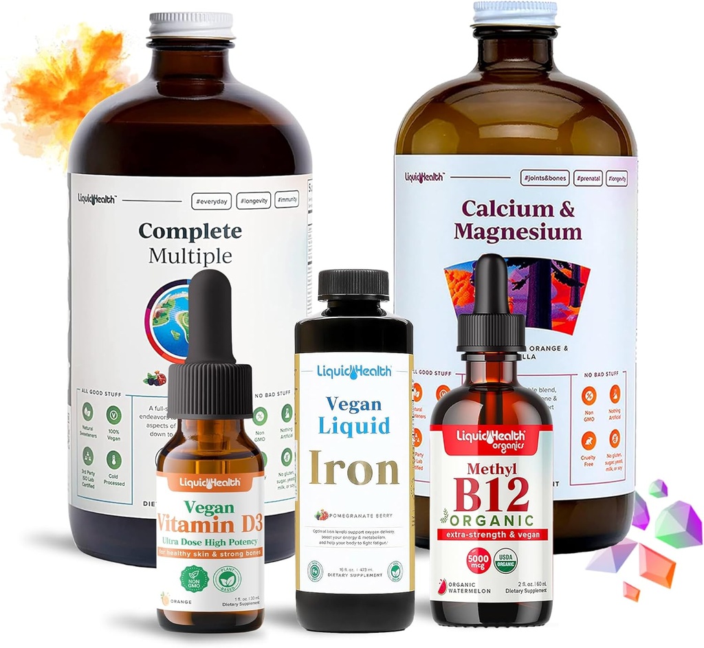 LIQUIDHEALTH Ultimate Bariatric Liquid Vitamin Supplement Bundle - Daily Bariatric Multivitamine met ijzer, Calcium, Magnesium, Vegan Vitamin D3 & Organic B12 - Bariatric Surgery Must Haves, USA Made