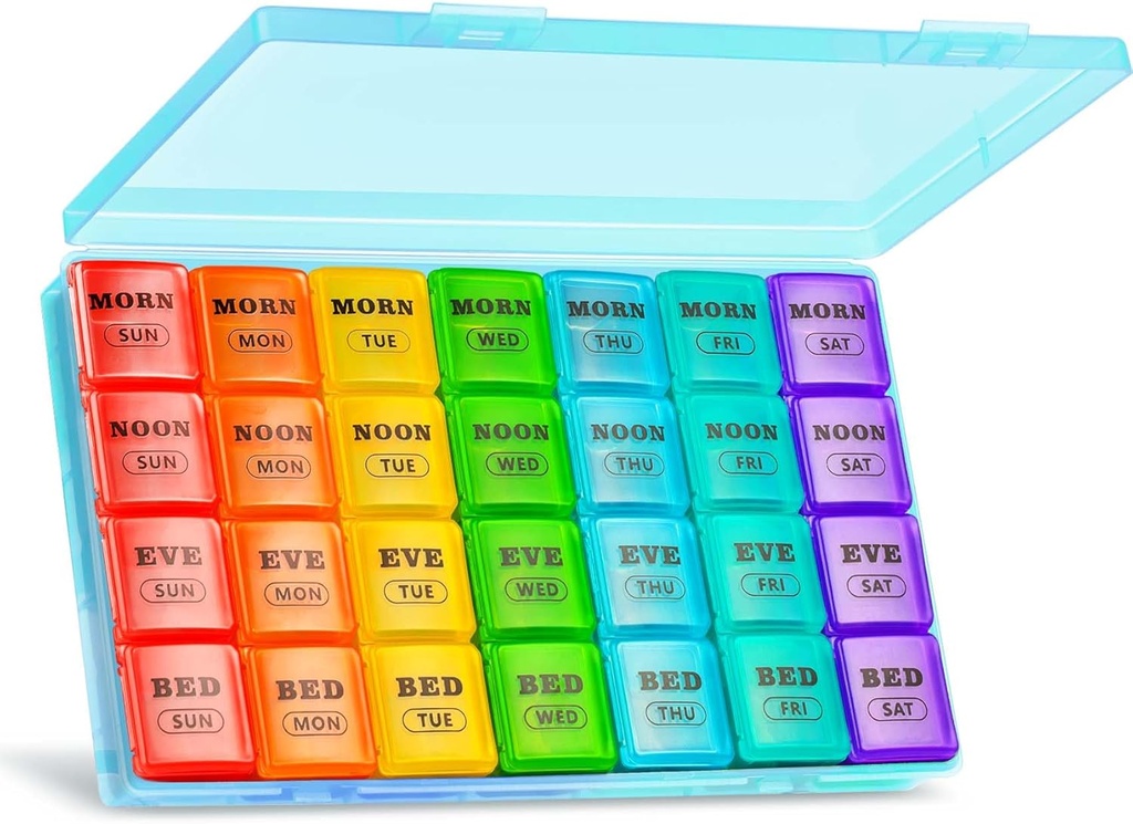 XL Large Weekly pil Organizer 4 keer per dag, 7 dagen pil dozen en Organisator AM PM, Grote Compartiments pil Case, Maandelijks Medication Organizer 28 dagen Dispenser voor visolie