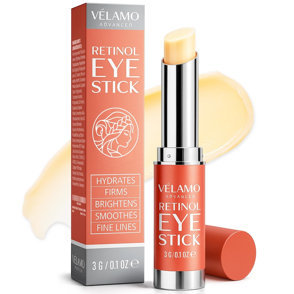 VELAMO ADVANCED Retinol Eye Balm Stick with Bakuchiol: Under Eye Cream for Dark Circles and Puffiness - Anti Aging Vermindert fijne lijnen rimpels onder de oogzakken in 4-8 weken 0.1 OZ/3g