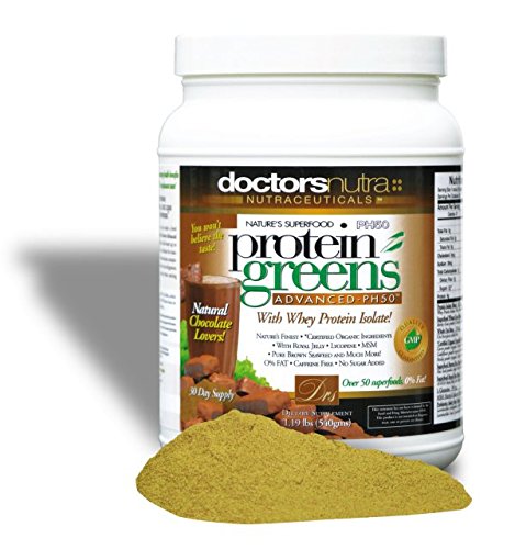 PH50 Protéines vertes boisson avec ingrédients biologiques certifiés par les médecins Nutra Nuraceuticals, 1,19 livres (540 grammes) 50 superaliments, enzymes digestives, saveur de chocolat naturel