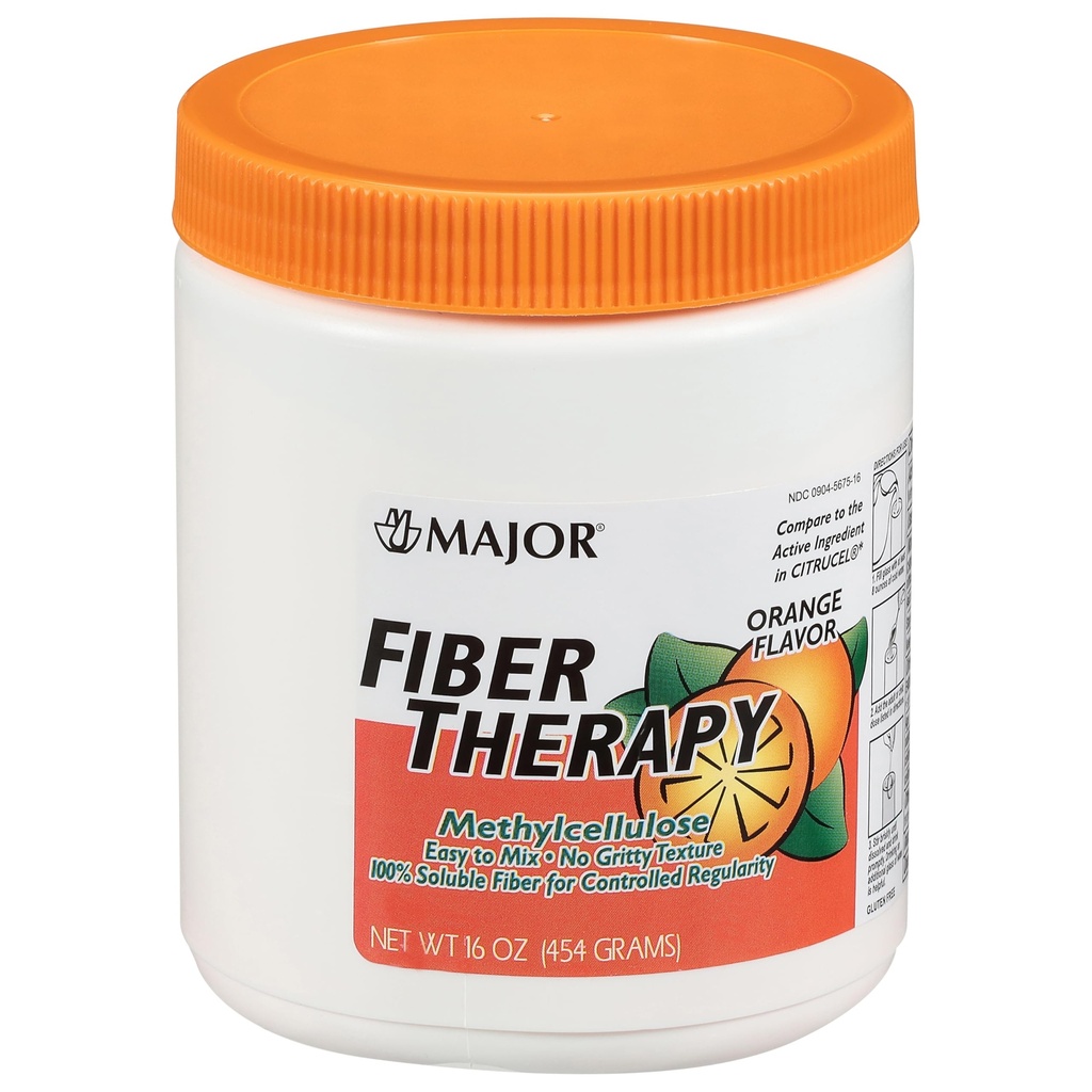 MAJOR Fiber Therapy Methylcellulose Poeder - Gemakkelijk te mengen - Geen Gritty Texture - Oplosbare vezels - Helpt de regelmaat - Oranje smaak - 16 Oz (1 Pack)