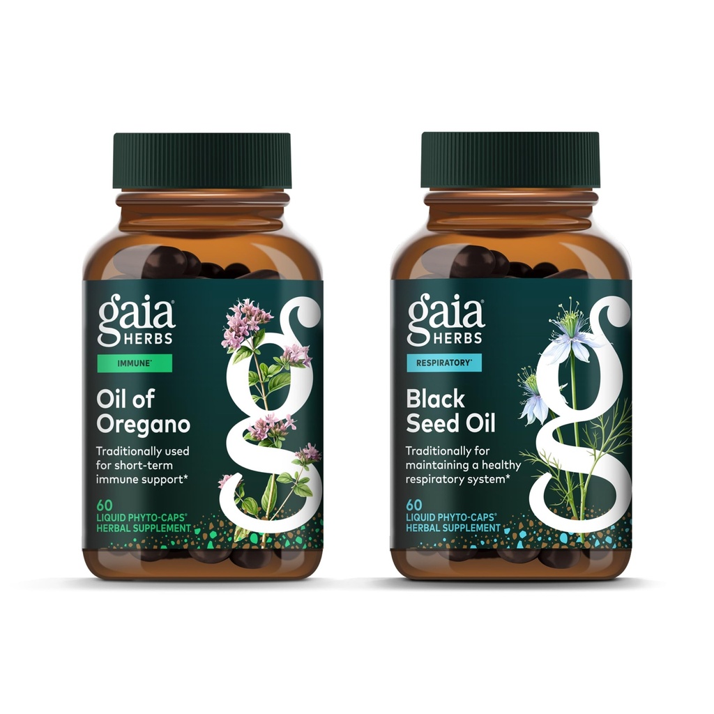 Gaia Kruidenolie van Oregano - Immuun en antioxidant ondersteuningssupplement - 60 Vegan vloeibare Phyto-capsules & Black Seed Oil - Long, ademend en antioxidant ondersteuning - 60 Vegan vloeibare Phyto-capsules (2