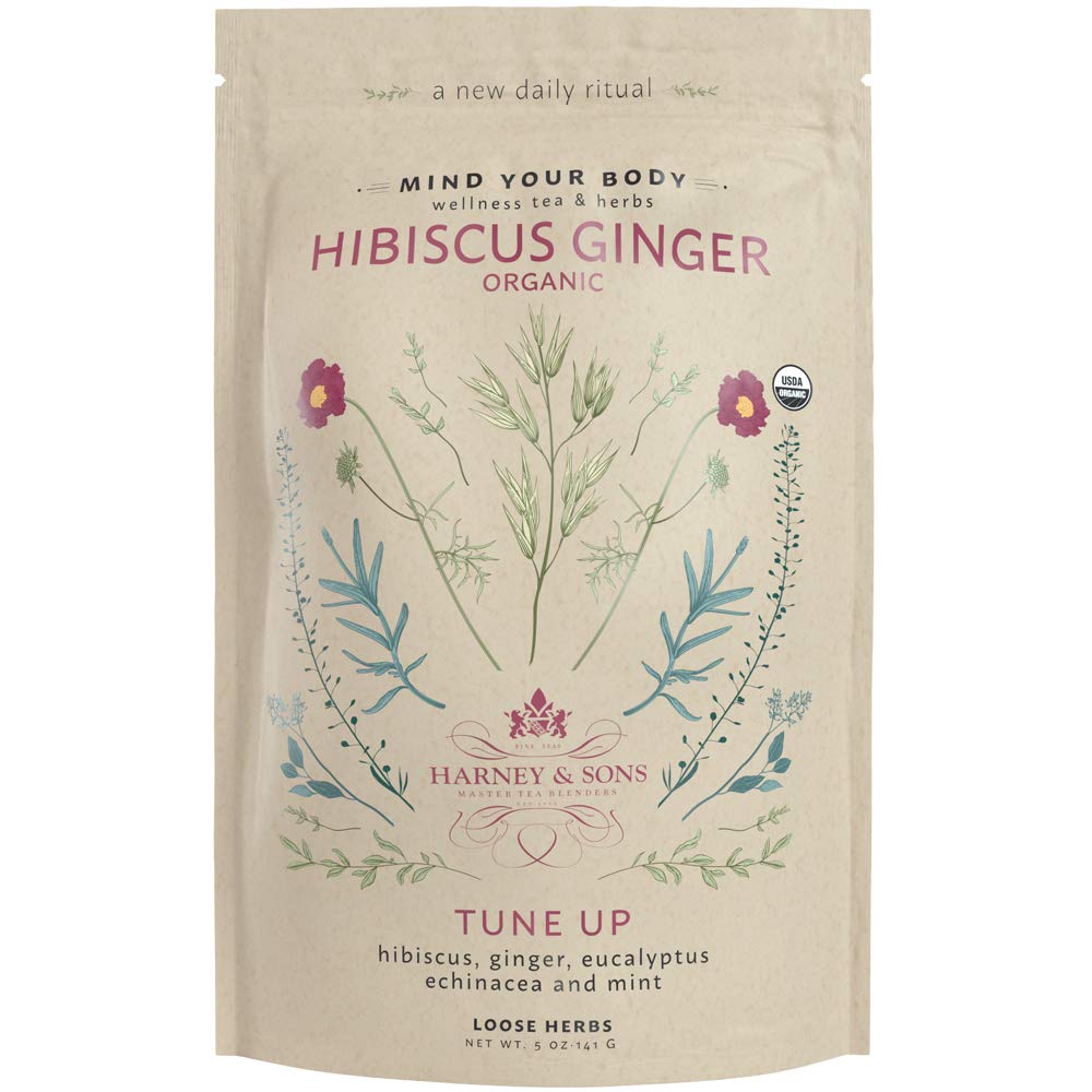 Harney & Sons Biologische Hibiscus Ginger Tune-Up Wellness Blend, met Eucalyptus, Echinacea en Munt, 5 oz zak