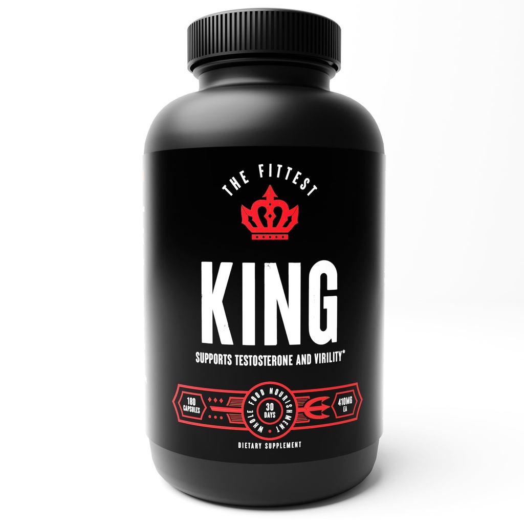 The Fittest King - Testosteron Booster Supplement - Ondersteunt Hormone Health, Uithoudingsvermogen, & Strength - Inclusief gras gevoed Runder Lever, Bone Marrow, Hart & Testicle - 180 Capsules