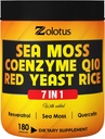 Zolotus 7 in 1 Sea Moss Supplement + Red Gist Rice, Coenzyme Q10 Capsules, equivalent aan 8640mg, met Quercetin, Resveratrol, Vitamine B3, Vitamine D3, Lichaamsbalans, Immuunsysteem en Hartgezondheid