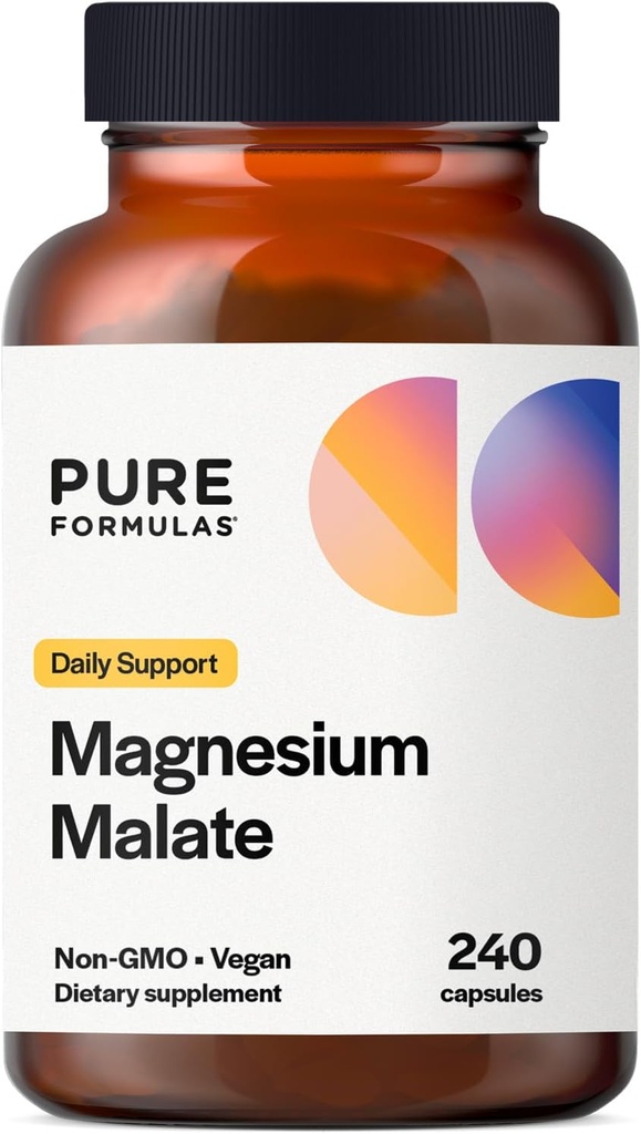PureFormulas Magnesium Malate Capsules - Gecheld Magnesium als Di-Magnesium Malate - Hoog Biobeschikbaarheidsformulier ter ondersteuning van energie, botgezondheid + spierherstel, malato de magnesia 360 mg - 240 capsules