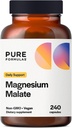 PureFormulas Magnesium Malate Capsules - Gecheld Magnesium als Di-Magnesium Malate - Hoog Biobeschikbaarheidsformulier ter ondersteuning van energie, botgezondheid + spierherstel, malato de magnesia 360 mg - 240 capsules