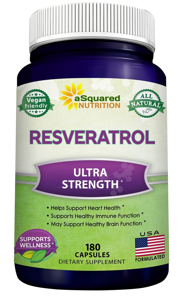 100% Natural Resveratrol - 1000mg Per Serving Max Strength (180 Capsules) Antioxidant Supplement, Trans-Resveratrol Pillen voor de gezondheid van het hart & Pure, Polyfenolen