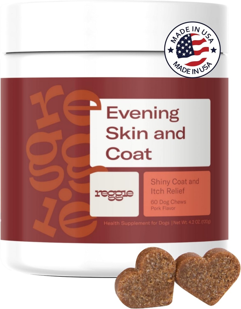 Reggie Skin & Coat Supplements for Dogs Omega-3 Fish Oil & Vitamin E for Itchy Skin Relief, Shedding & Shiny Coat 