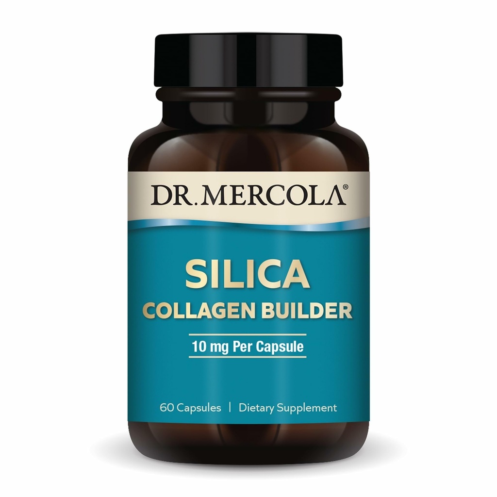Dr Mercola Silica Collagen Builder - Supplément à base végétale pour soutenir la santé de la peau, des cheveux, des ongles et des os - Sans OGM, sans gluten et sans soja - 60 capsules (60 portions)