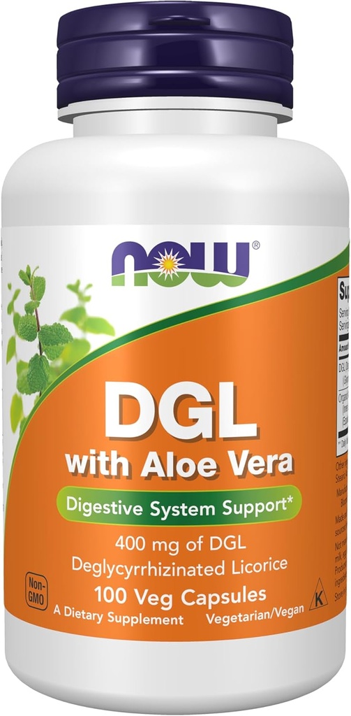 NOW Foods Supplements, DGL with Aloë Vera (Deglycyrrizinated Licorice) Dieetsupplement, 100 Veg Capsules