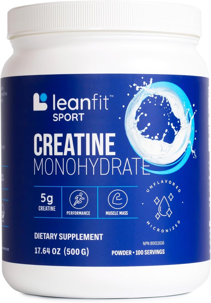 LeanFit Sport CREATINE MONOHYDRATE Powder, Unflavored - Informed Choice Certified, Micronized & Pharmaceutical Grade Creatine, Gluten-Free, Veganistan 5g Creatine Per Serving, 100 Servings, 17.64oz Tub