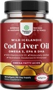 IJslandse kabeljauwleverolie Softgels - Wild Caught EPA DHA Omega 3 Visolie 1000mg per portie - Duurzaam Bronzen Burpless Fish Oil Supplement met Vitamine D3 & A voor Hartgewricht Hersenen & Immune Ondersteuning