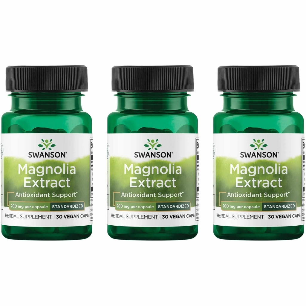 Swanson Magnolia Bark-Herbal Supplément traditionnellement utilisé pour promouvoir le système nerveux et le soutien de la santé digestive-Peut promouvoir la santé respiratoire et le soutien du stress (30 capsules veggies, 200mg chacune) 3 Pack