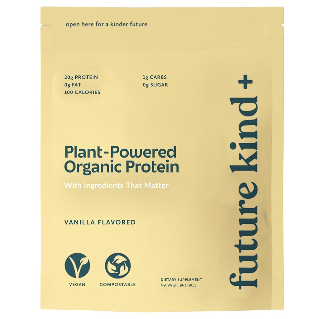 Future Kind Vegan Protein Powder, Vanille, Pea Plant Protein voor Lean Muscle met ijzer & Fiber, Whey-Free, Sugar-Free, Soy-Free, Non-Dairy (34 Servers)