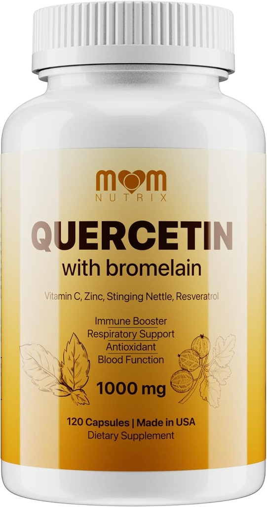 Quercetin avancé avec Bromelain - 120 Capsules avec Elderberry, Sting Nettle, Resvératrol, Zinc, Vitamine C & D - Fabriqué aux États-Unis