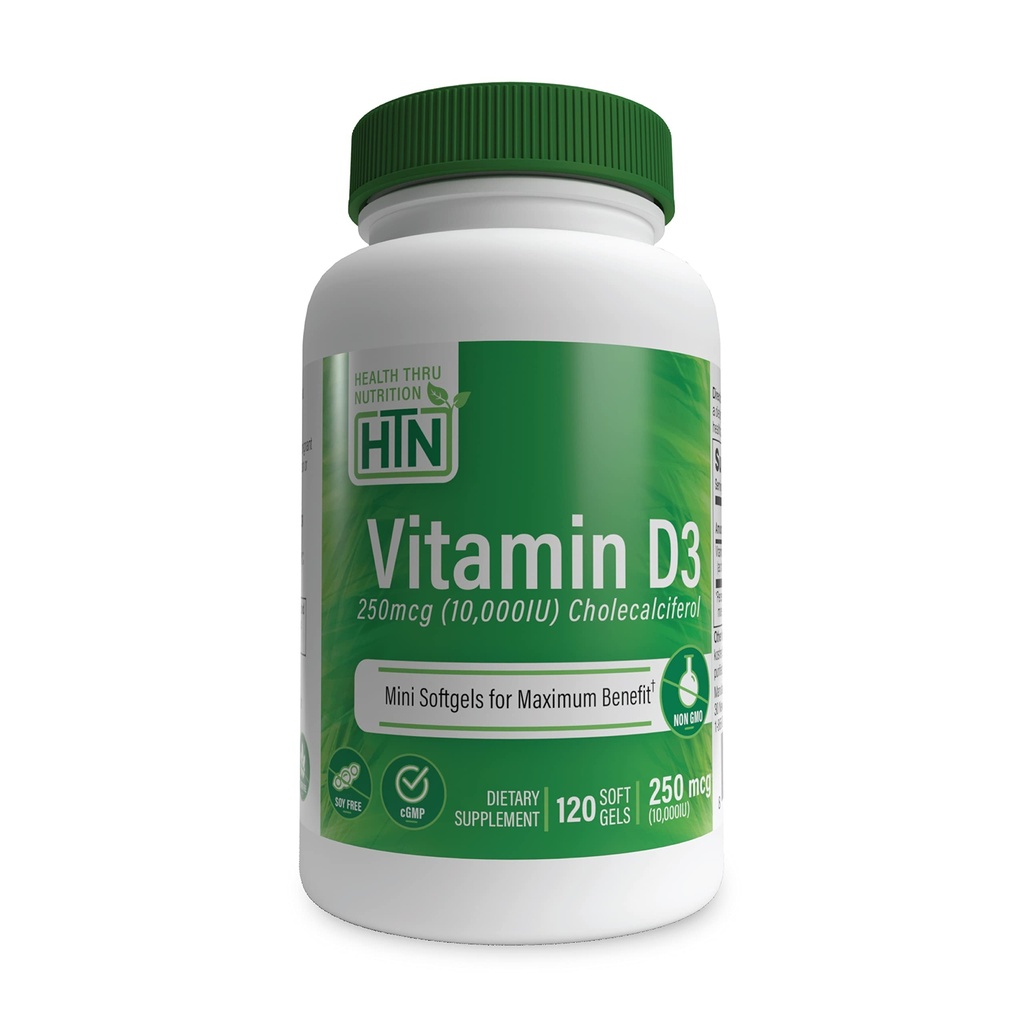 Gezondheid Thru Voeding Vitamine D3 10.000iu 120 Mini Softgels voor maximaal voordeel  Kwaliteit in Organische EVOO Immuungezondheidsondersteuning