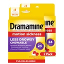Dramamine Kauwbaar Minder Drowsy, Beweging Ziekte Verlichting, Raspberry Cream Smaak, 12 Tellen, 2 Pack