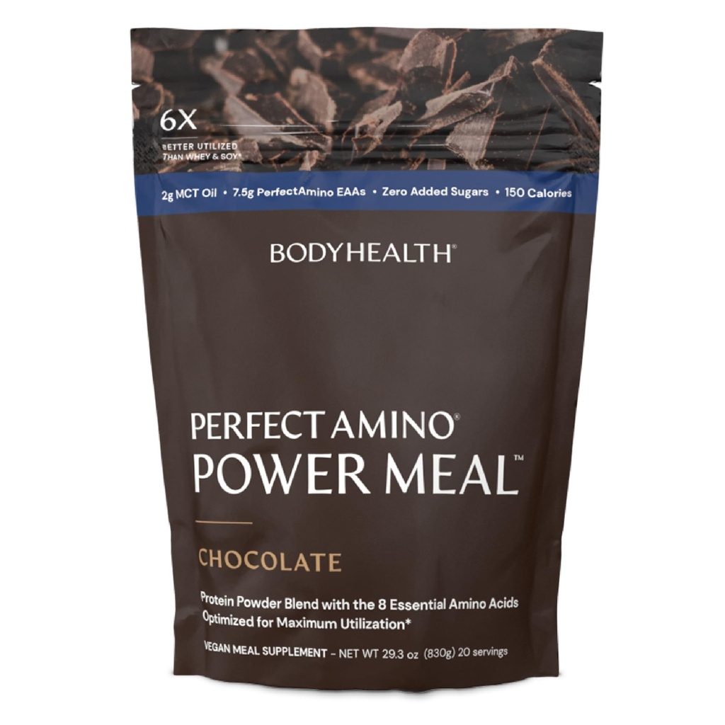 BodyHealth PerfectAmino Power Meal Shake New Dark Chocolate Flavor with MCT Oil Carb 10 and Perfect Amino Proteine Base (20 Servers)