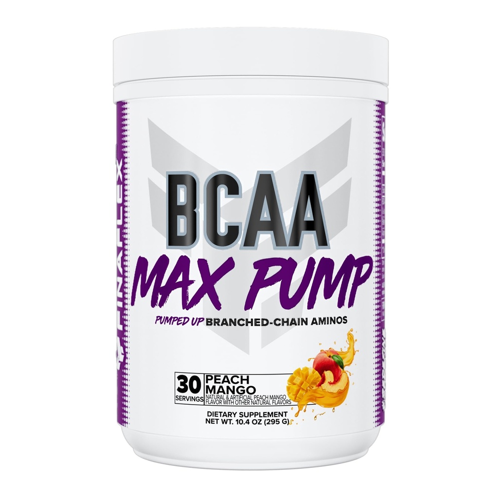 FINAFLEX BCAA MAX PUMP, Peach Mango - 10,4 oz - Promotion de la force, de la performance et de la récupération - avec le rapport 2:1:1 de Leucine, Isoleucine & Valine + Betaine Anhydre - 30 portions