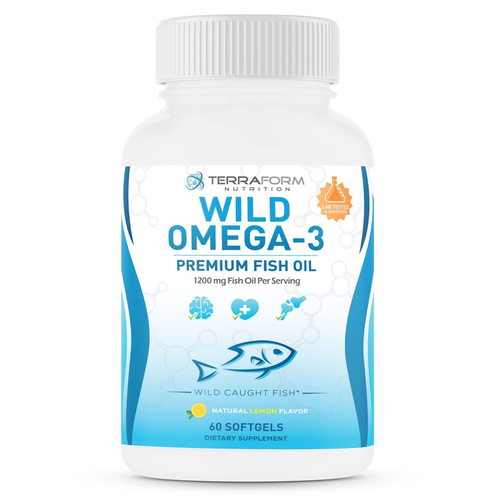 Triple Strength Fish Oil Omega 3 2400mg per Serving - Burpless, Citroen Flavored Non-GMO, Gluten & Soy Free 