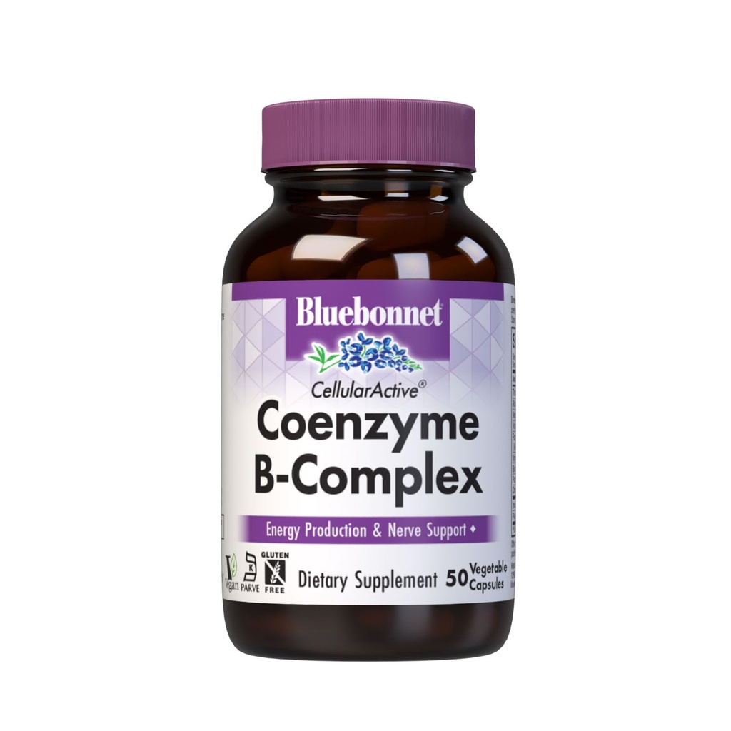 Bluebonnet Nutrition Cellular Active Coenzyme B-complex, Energy Production & nerve Support*, Vegan, Kosher Gecertificeerd, Glutenvrij, Sojavrij, Dairy-Free, 50 plantaardige capsules, 50 porties