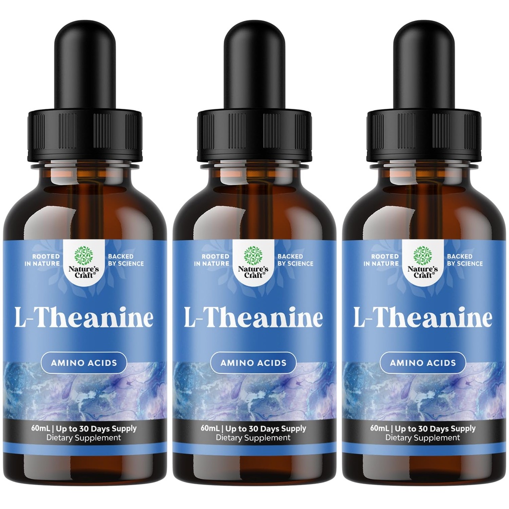 Natures Craft High Absorptie L-Theanine Liquid Drops - Nootrope Focus Supplement met L Theanine 200mg per portie en kamille Extract - Supplement voor volwassenen en kinderen ontspannen en focus - 6oz