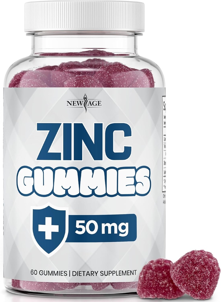 NIEUWE AGE Zink Gummies - 50mg Hoge Immune Booster Zink Supplement, Immune Defense, Krachtige Natuurlijke Antioxidant, Non-GMO - door New Age (60 Count (Pack of 1))