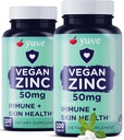 Yuve Natural Vegan Zink Vitaminen Supplementen 50mg, Supreme Immune Ondersteuning, snelle verlichting van verkoudheid en griep, Acne vrije huid, gezonde hormonen niveaus, non-GMO, Gluten en suikervrij - 100 Veg Tabs (2 Pack)