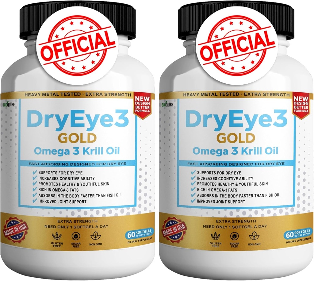 Droge Eye 3 Gold Omega 3 Krill Oil Extra Sterkte, 60 Softgels, Droge oogondersteuning, Non-GMO, Glutenvrij, Suikervrij (2)