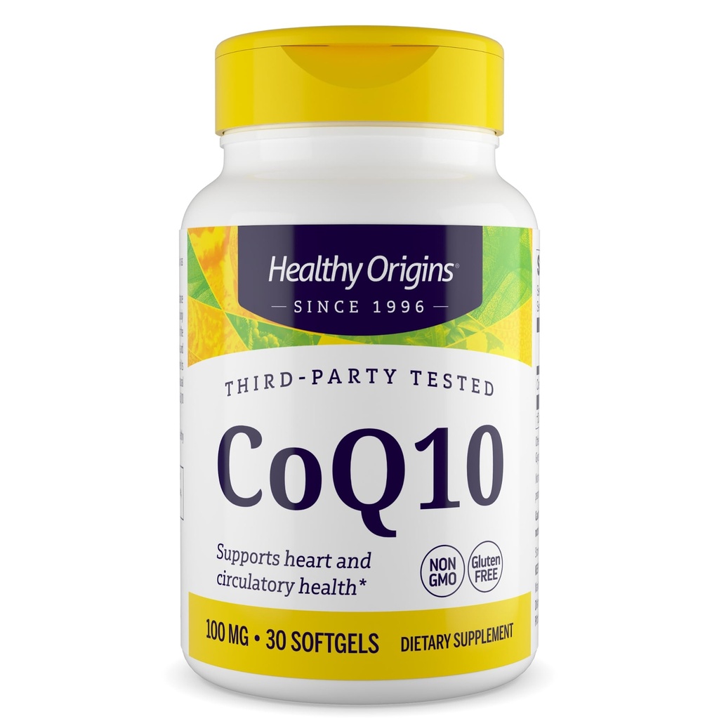 Gezonde oorsprongen® CoQ10 100 mg Natuurlijke Trans-Isomer Ubiq/Gist Gefermenteerd, Ondersteunt Hart Gezondheid &amp; Cellulaire Energie Niet-GMO 30 Softgels