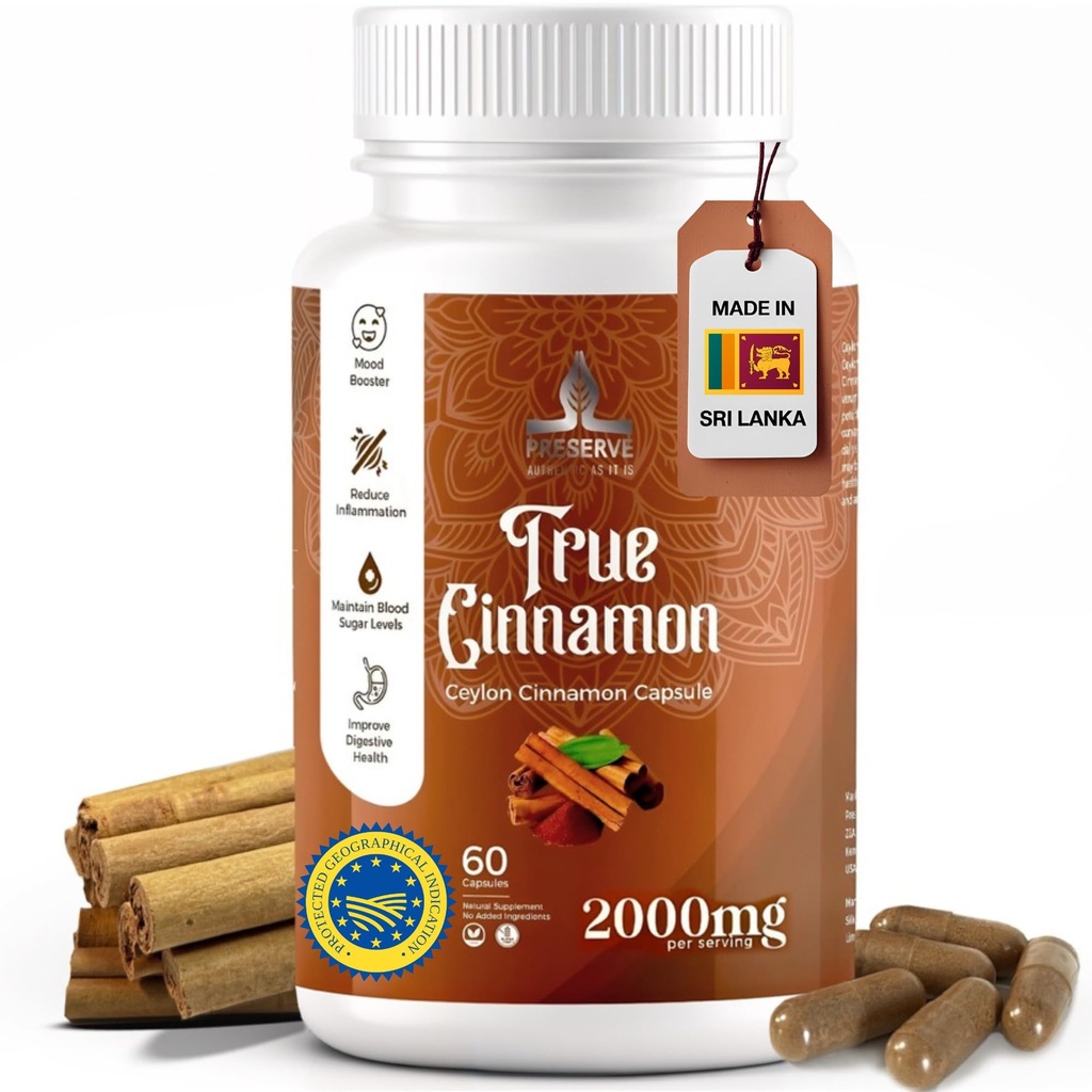 Pure Ceylon Cinnamon Capsules, 2.000mg, Two Month Supplement, Made in Sri Lanka 