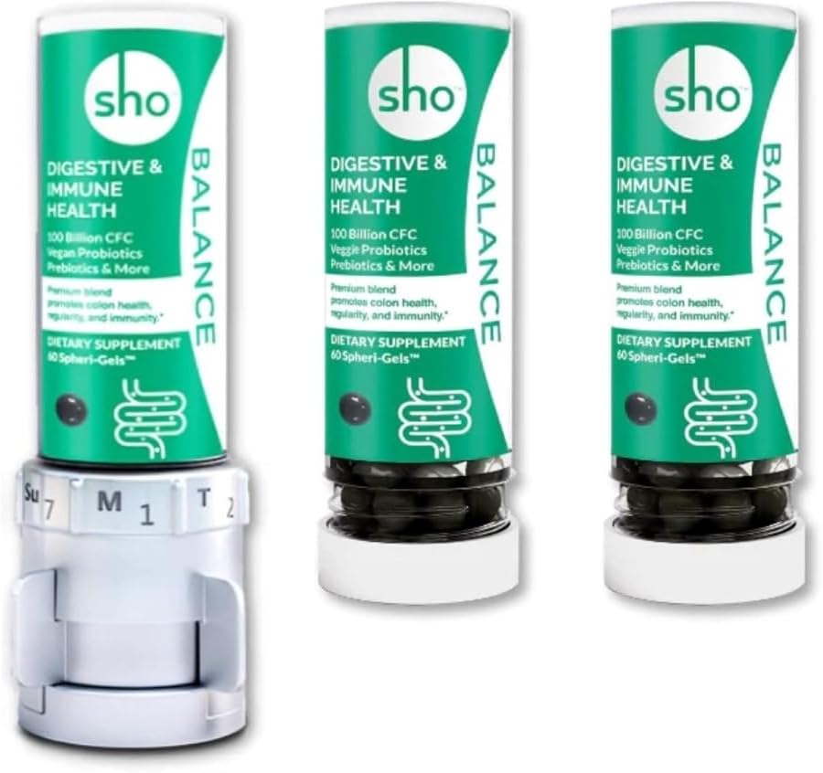 SHO-balans 100 miljard CFU Prebiotica & probiotica voor IBS, opgeblazen gevoel, constipatie, spijsverteringsziekte, darmgezondheid en gewichtsverlies Veganistisch supplement voor vrouwen en mannen met 2 navulflessen