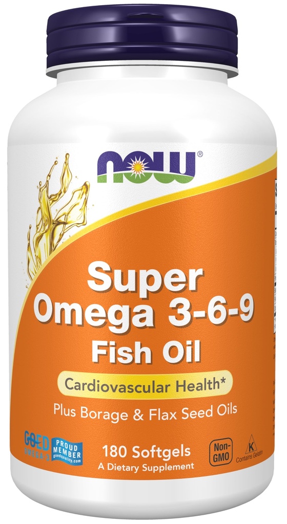 NOW Foods Supplementen, Super Omega 3-6-9 1200 mg met een mengsel van Vis, Borage en Vlaszaadolie, 180 Softgels