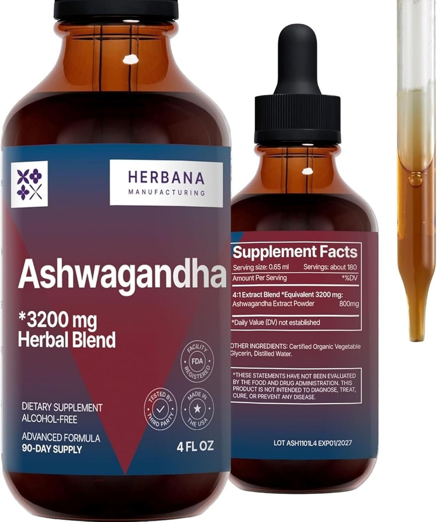 HERBANA Fabricage Ashwagandha Liquid Drops Extract - Spierherstel Tinctuur - Withania Somnifera Drops - Hoge Potentie