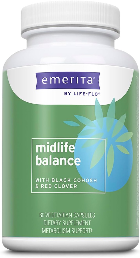 Emerita door Life-flo Midlife Balance, Menopauze supplementen voor vrouwen, gezonde balans ondersteuning met zwarte cohos en rode klaver, 60-dagen garantie, niet getest op dieren, 30 porties, 60 VegCaps