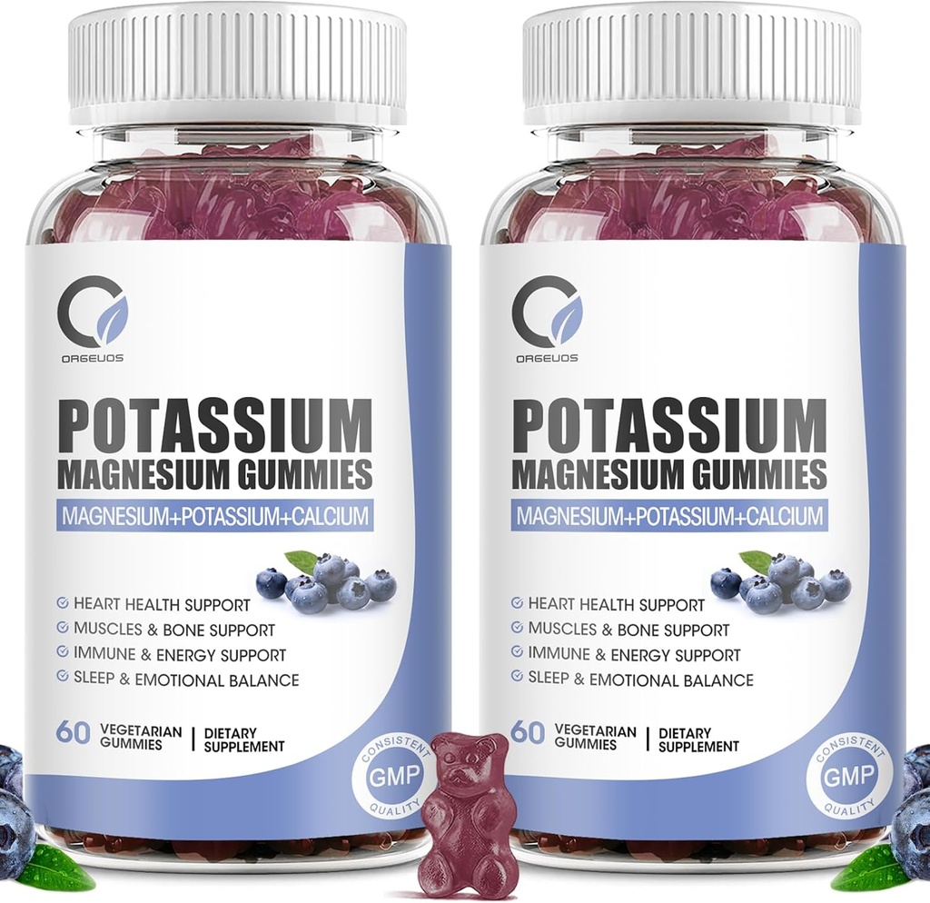 2 Pack Kalium Magnesium Gummies met Kalium Crate 200 mg, Magnesium Glycinate 320 mg Plus Calcium, Zink, Vitamine - Kaliumsupplementen voor Leg Cramps, Hart, Spiergezondheid Ondersteuning