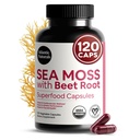 Atlantic Naturals Sea Moss with Beet Root Capsules - Supplément multivitamine de qualité supérieure - Superfood de la mousse de mer pour soutenir la santé immunitaire, le flux sanguin, la santé conjointe et la performance athlétique - 120 ct