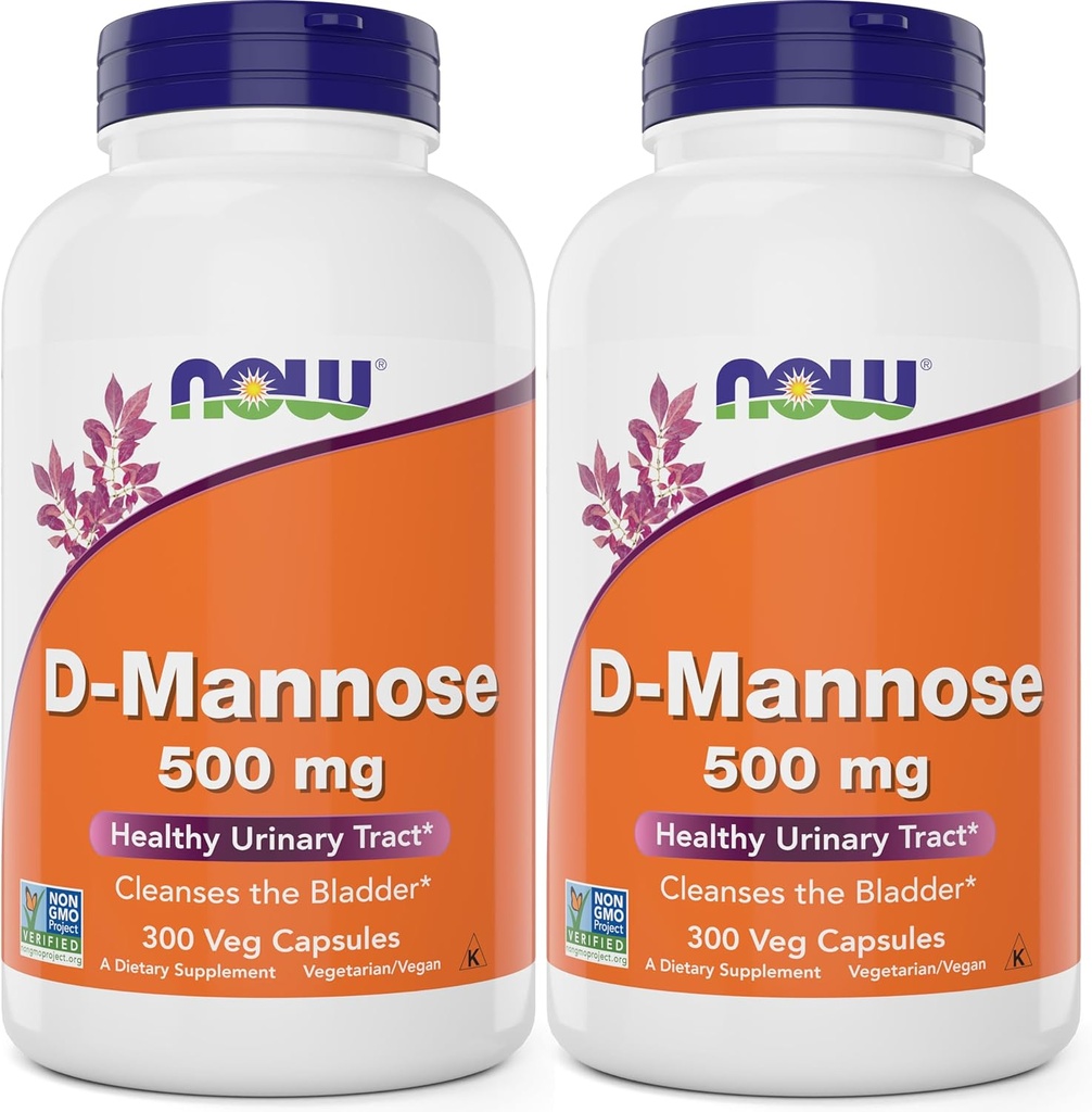 Maintenant D-Mannose 500 mg, 300 Capsules (paquet de 2) - Vegan Non supplément OGM pour les femmes et les hommes - soutient un système urinaire sain, nettoie la vésicule