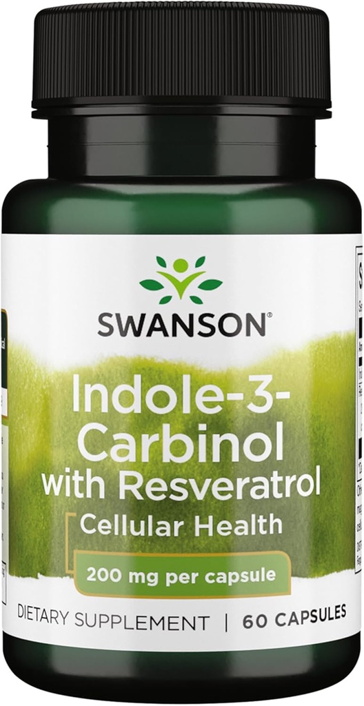 Swanson Indole-3-Carbinol met Resveratrol - I3C supplement Promoting Cellular Protection - Natural Supplement to Help Mainten Healthy Hormone Balance - (60 capsules, 200mg Each)