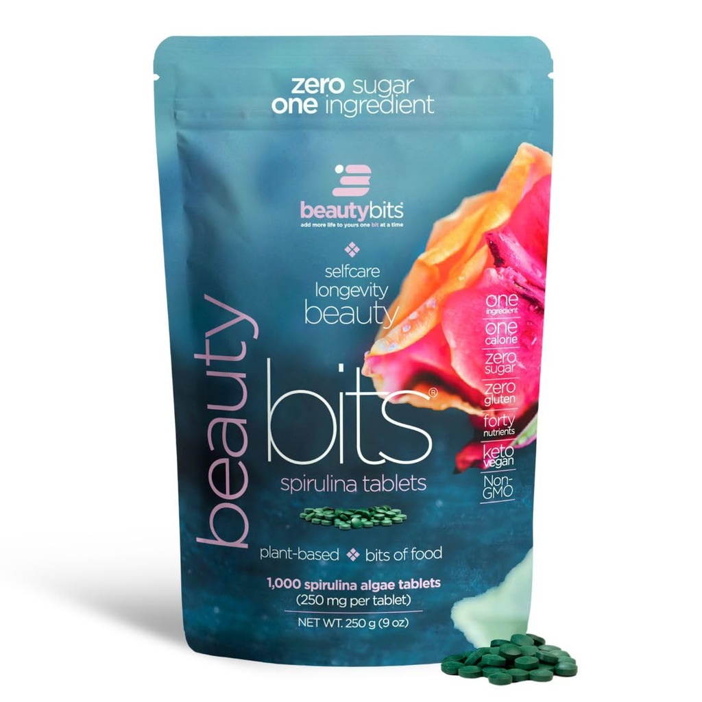 BEAUTYbits - Organische Spirulina Tablets - Algen Superfood - Collageen, Proteïne, Chlorofyl - Haar, Nagels, & Huidverzorging - Veganistisch, Keto, Glutenvrij - Zelfverzorging - Huidverzorging Schoonheidsgeschenken - 1000 Tablettas
