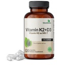Futurebiotics Vitamine K2 (MK7) met D3 Supplement - Non-GMO Formula - 5000 IE Vitamine D3 & 90 mcg Vitamine K2 MK-7, 120 Vegetarische Capsules