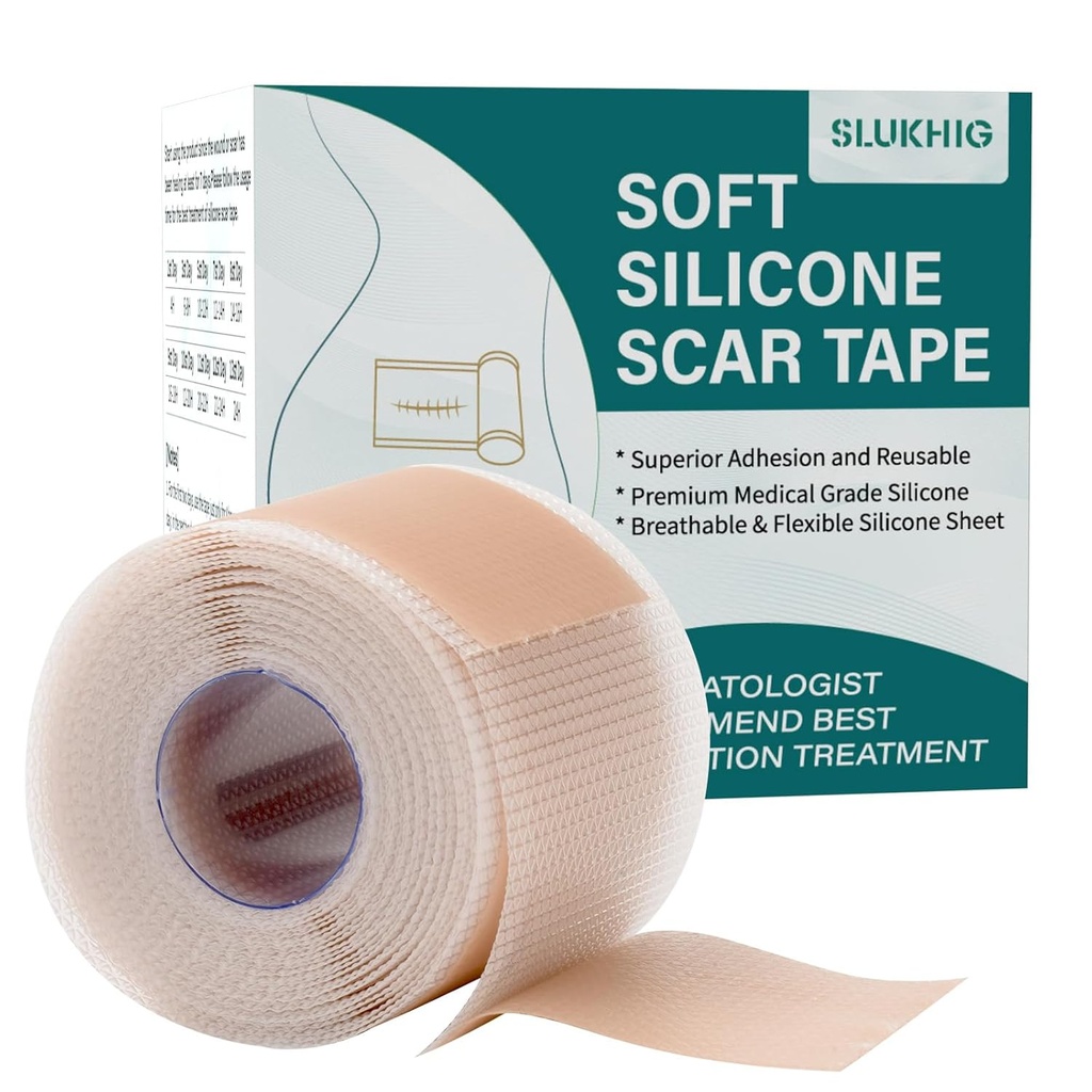 Feuilles de cicatrices en silicone (1.6"x 79" Roll-2M), ruban de cicatrice en silicone pour le traitement de la cicatrice, bandes de cicatrices en silicone réutilisables pour la section C, Kéloïde, Brûlure, Acné, cicatrices chirurgicales
