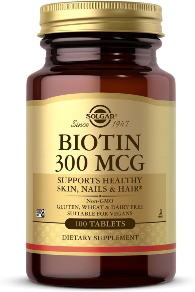 Solgar Biotin 300 mcg - 100 tabletten - Ondersteunt een gezonde huid, nagels en haar - niet-GMO, veganistisch, glutenvrij, zuivelvrij, Kosjer - 100 porties