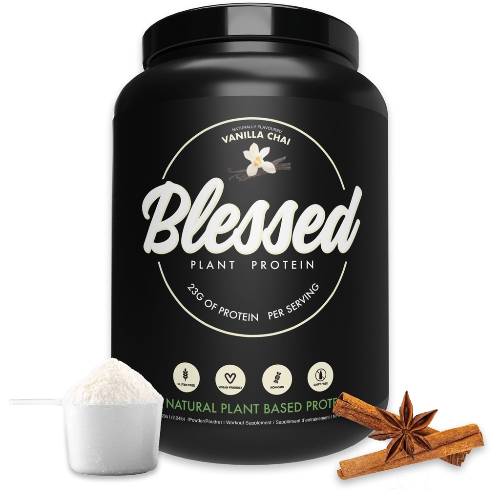 Gezegend Vegan Proteïnepoeder - Proteïnepoeder Maaltijd Vervanging Proteïne Shake, 23 g Pea Proteïne Poeder, Zuivelvrij, Glutenvrij, Sojavrij, Geen Suiker Toegevoegd, 30 Servers (Vanilla Chai)